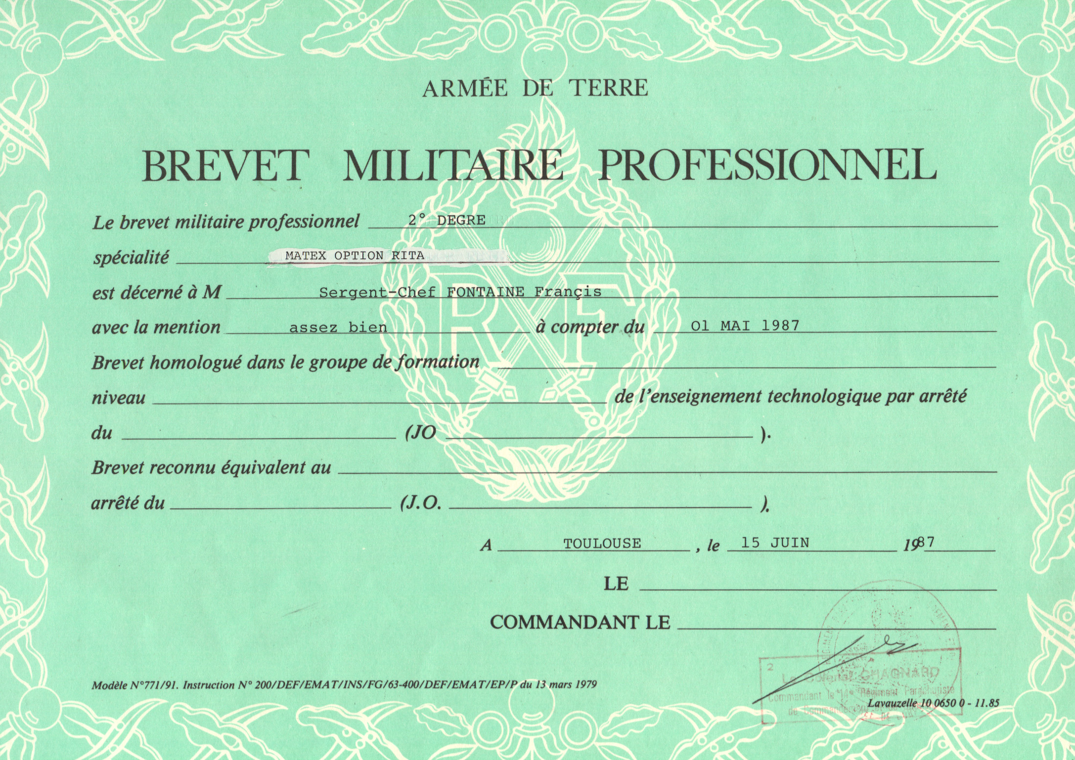 diplome qualification militaire